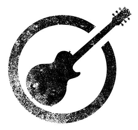 The definitive rock and roll guitar as as rubber ink stamp in black, isolated over a white background.のイラスト素材