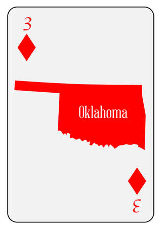 Outline map of Oklahoma and used as the 3 of Diamonds motif in a playing cardのイラスト素材