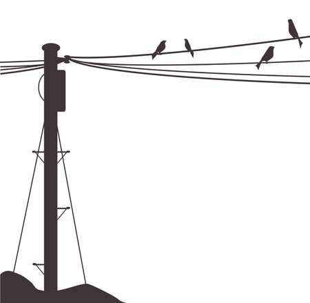A few birds sitting on a telegraph wireのイラスト素材