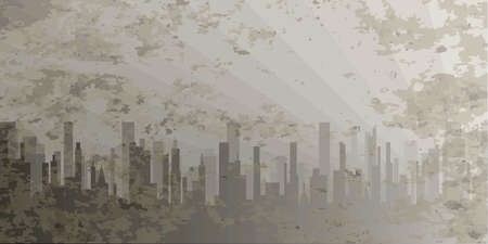 A grey cityscape with pollution shown in grey and silhouette.のイラスト素材