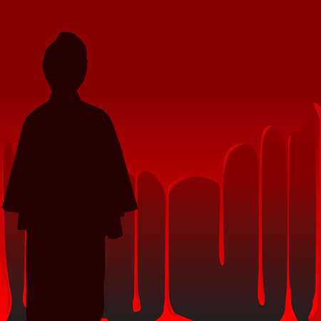 A monk standing in front of a blood covered wallのイラスト素材