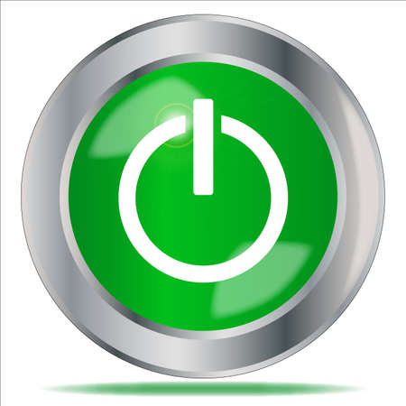 A large green engine start symbol button over a white backgroundのイラスト素材