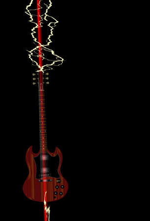 An electric guitar being struck through by a lightning boltのイラスト素材