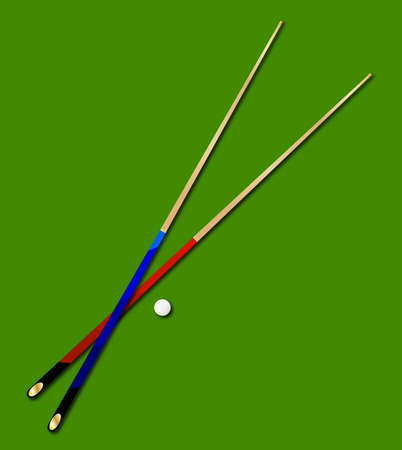 A pair of typical snooker cues with a white ball on a green backgroundのイラスト素材