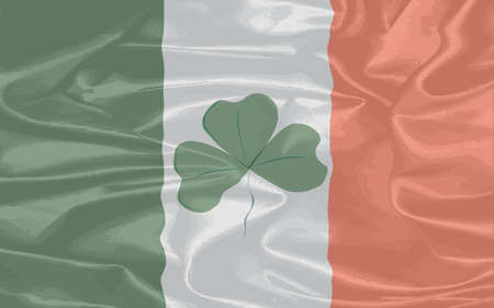 The Republic of Ireland flag and a lucky shamrock, a symbol of the Irish people.のイラスト素材