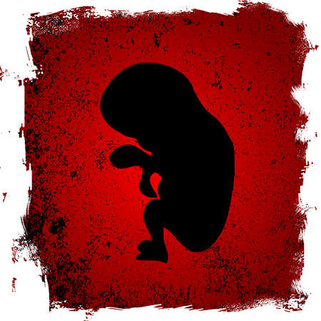 A blood red background beneath a fetus silhouetteのイラスト素材