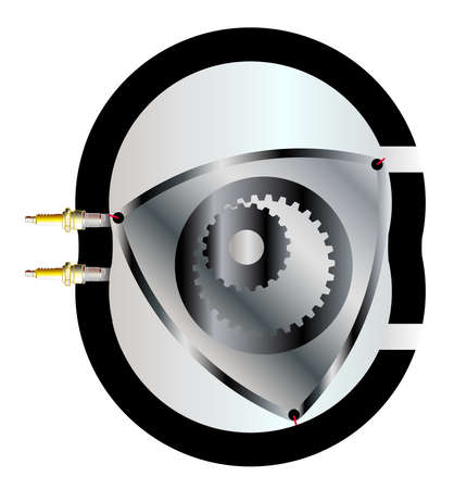 Basic rotary engine layout with ofset gears over a white backgroundのイラスト素材