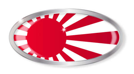 Oval silver button with the Japanese flag isolated on a white backgroundのイラスト素材