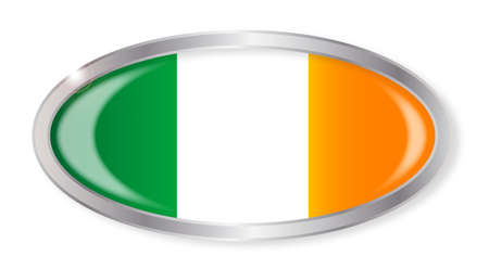 Oval silver button with the Irish flag isolated on a white backgroundのイラスト素材