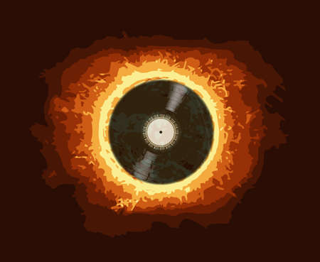 A typical LP vinyl record in front of a blazing hot sunのイラスト素材