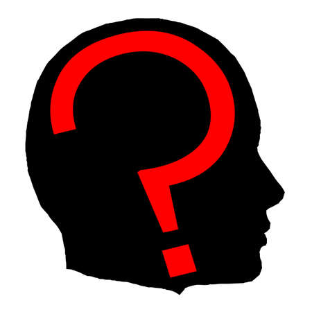 A black isolated man head with a red question markのイラスト素材