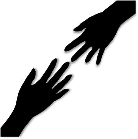 Two hands in silhouettereaching towards each other as heloing handsのイラスト素材