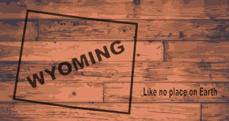 Wyoming state map brand on wooden boards with map outline and state mottoのイラスト素材