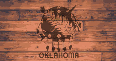 Oklahoma State Flag branded onto wooden planksのイラスト素材