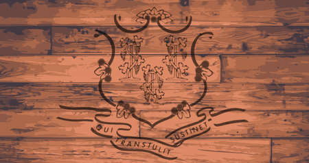 Connecticut State Flag branded onto wooden planksのイラスト素材