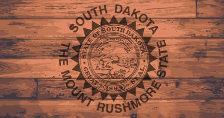 South Dakota State Flag branded onto wooden planksのイラスト素材