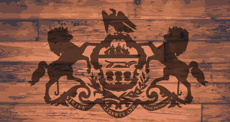 Pennsylvania State Flag branded onto wooden planksのイラスト素材