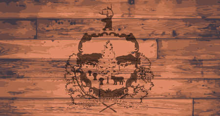 Vermont State Flag branded onto wooden planksのイラスト素材