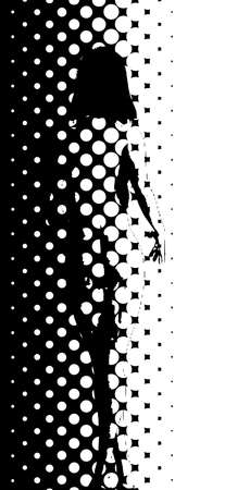 A half tone image with white dots set against a black background over a nude figureのイラスト素材