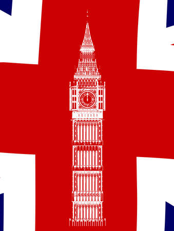 Sketch of Big Ben the London icon building over a Union Flagのイラスト素材