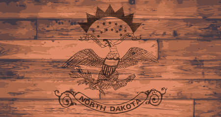 North Dakota State Flag branded onto wooden planksのイラスト素材