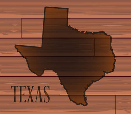 A set of medium brown wooden boards as a background to the map of Texasのイラスト素材