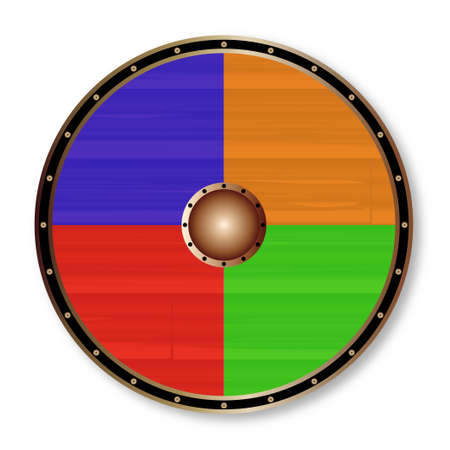 A Viking round shield with a colour design isolated on a white backgroundのイラスト素材