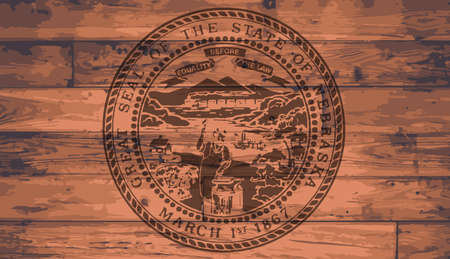Nebraska State Flag branded onto wooden planksのイラスト素材