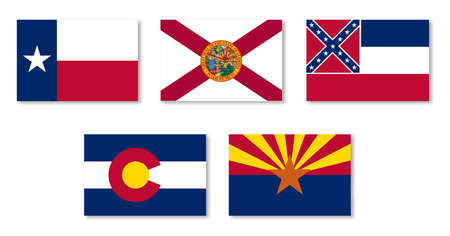 A collection of flags of the USA states over a white backgroundのイラスト素材