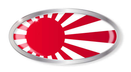 Oval silver button with the Japanese flag isolated on a white backgroundのイラスト素材