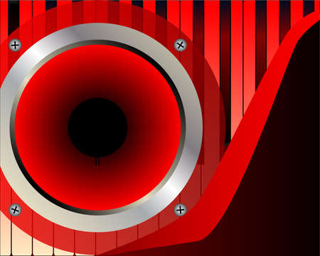 A red speaker cone with piano keys as a musical backgroundのイラスト素材
