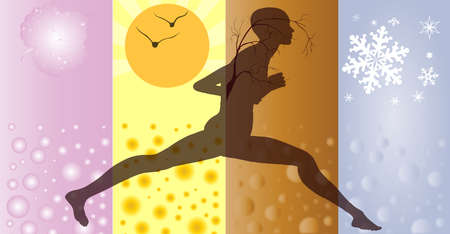 A female runner running through depictions of the four seasonsのイラスト素材