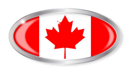 Oval silver button with the Canadian flag isolated on a white backgroundのイラスト素材