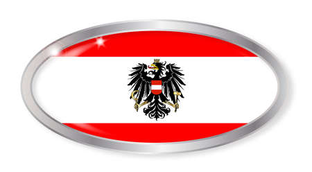 Oval silver button with the Austrian flag isolated on a white backgroundのイラスト素材