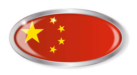 Oval silver button with the Chinese flag isolated on a white backgroundのイラスト素材