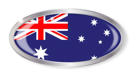 Oval silver button with the Australian flag isolated on a white backgroundのイラスト素材