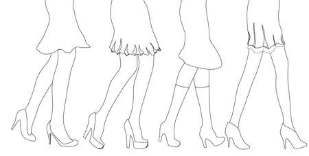 A collection of female legs walkig over a white backgroundのイラスト素材