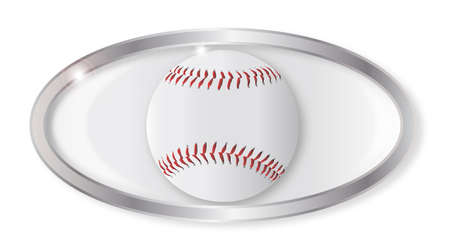 Oval silver button with a baseball isolated on a white backgroundのイラスト素材