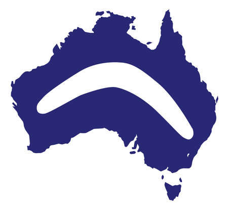 Silhouette map of Australia over a white background with inset boomerang silhouetteのイラスト素材