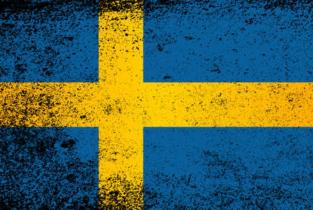 The flag of Sweden in blue and yellow with grunge effectのイラスト素材