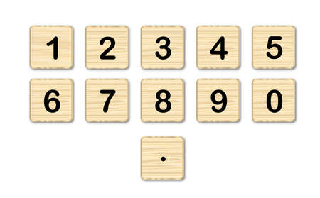 A complete set of numbers on wooden squares over a white backgroundのイラスト素材