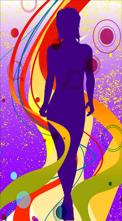 A purple jazz grunge background with fashion model inset as a silhouetteのイラスト素材
