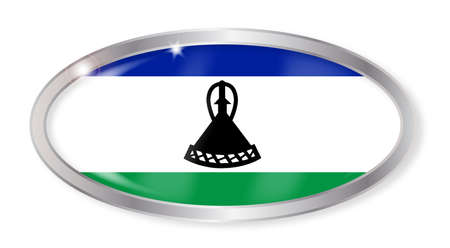 Oval silver button with the Lesotho flag isolated on a white backgroundのイラスト素材
