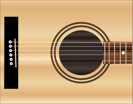 A typical acoustic guitar sound hole and board with stringsのイラスト素材