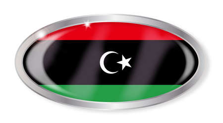 Oval silver button with the Libya flag isolated on a white backgroundのイラスト素材