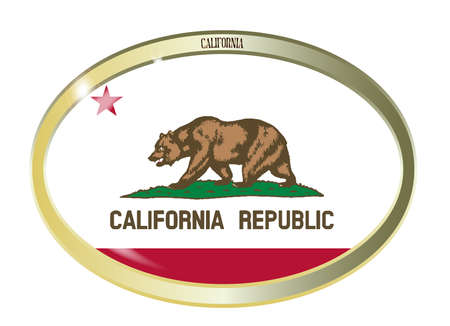 Oval metal button with the California flag isolated on a white backgroundのイラスト素材