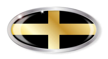 Oval silver button with the Welsh Saint Davids flag isolated on a white backgroundのイラスト素材