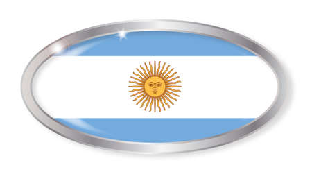 Oval silver button with the Argentina flag isolated on a white backgroundのイラスト素材