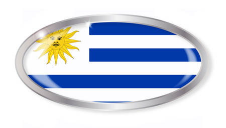 Oval silver button with the Uruguay flag isolated on a white backgroundのイラスト素材