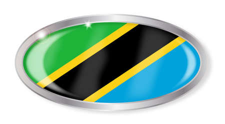 Oval silver button with the Tanzania flag isolated on a white backgroundのイラスト素材